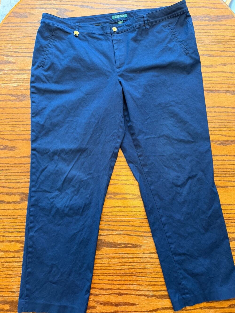 Lauren Ralph Lauren Womens 20W Pants Navy Blue Straight Leg Stretch Chino
